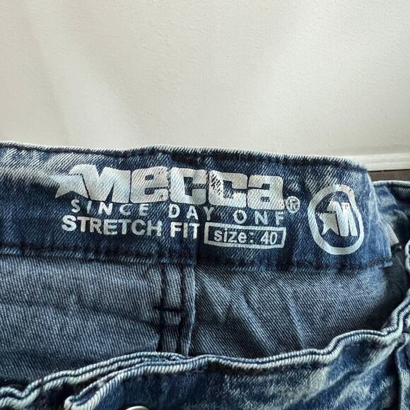 Mecca Denim Shorts Men's 40 Mid Rise Blue Acid Wash Motto Stretch Fit Retro - Picture 5 of 6